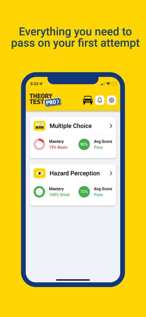 Theory Test Pro - Theory Test Pro app dashboard showing driving theory test and hazard perception progress