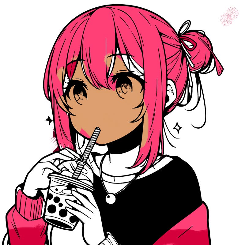 manga character drinking boba