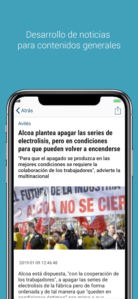 La Nueva España - Screenshot of La Nueva España mobile app showing a local news article about Avilés in Asturias