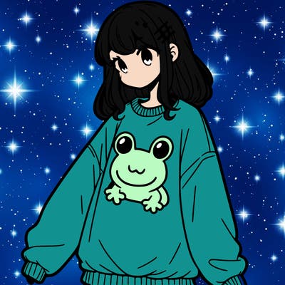 girl wearing frogging sweatshirt