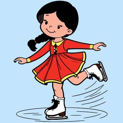 girl ice skating in a dress and a ponytail