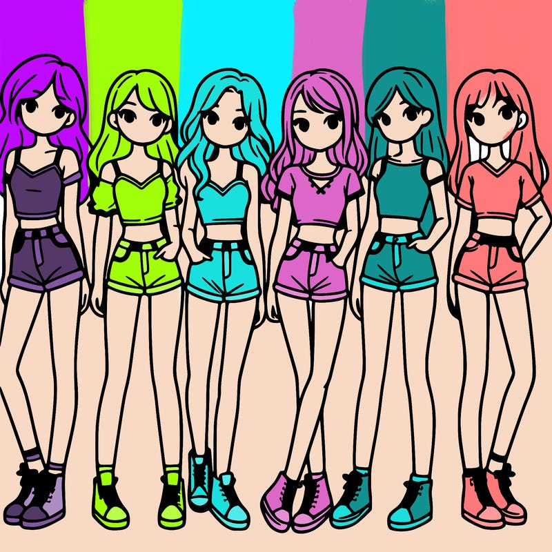 a group of girls wearing crop tops and shorts