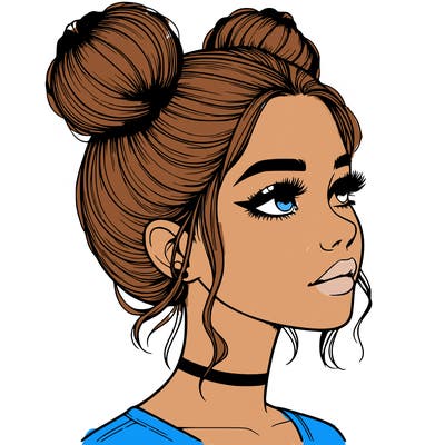 realistic girl with buns on the top of her head