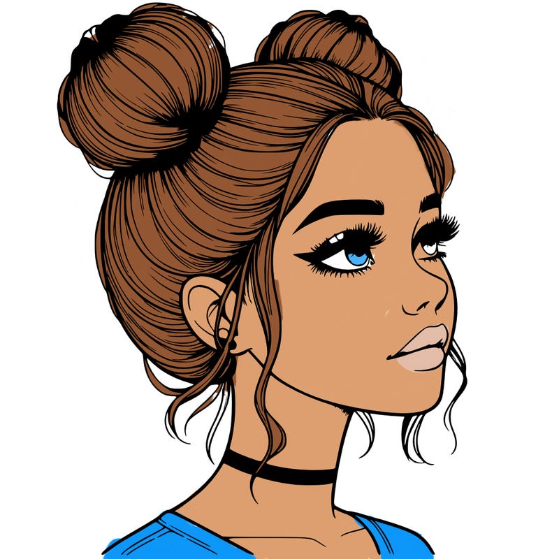 realistic girl with buns on the top of her head