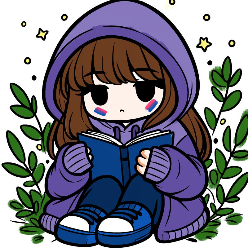 girl in oversized hoodie reading a book