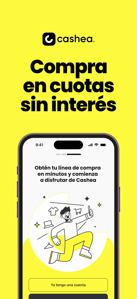 Schermata di onboarding dell'app mobile Cashea che mostra acquisti a rate senza interessi in spagnolo