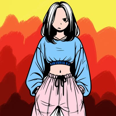 realistic girl faceless with baggy pants and a crop top