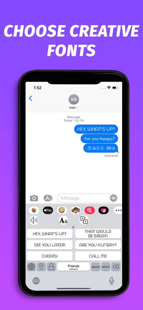 Phraseboard Keyboard - Phraseboard Keyboard interface with custom fonts and quick reply phrases.
