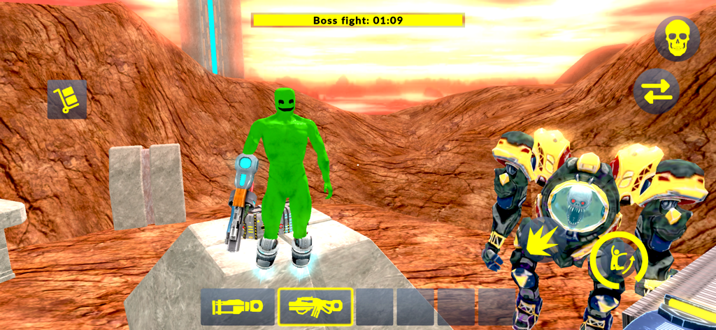 Green Sandbox - A green character engaging in a boss fight against a mechanical robot in Green Sandbox