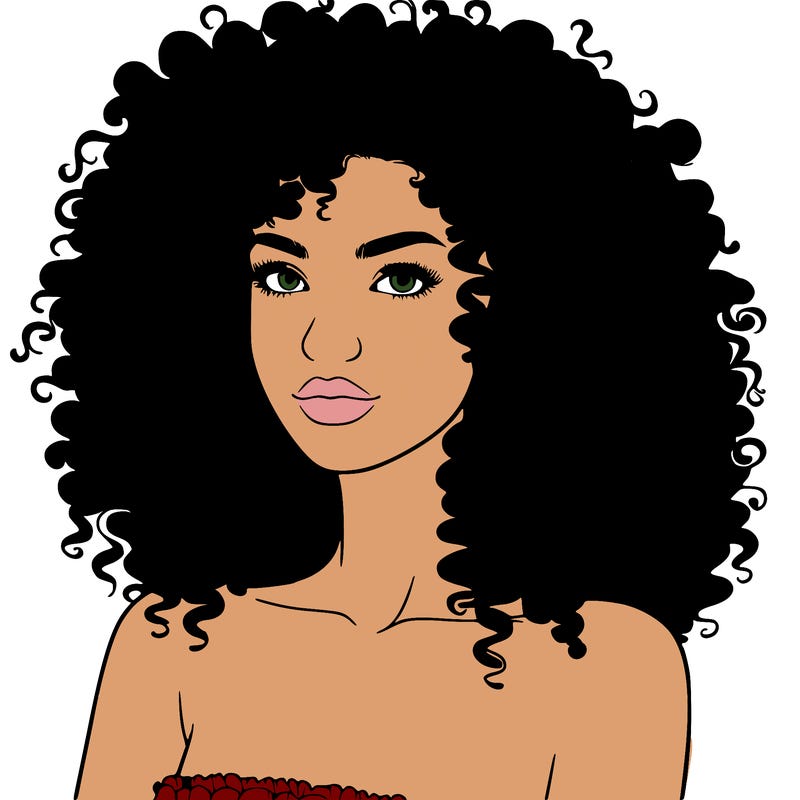 realistic woman with very curly hair