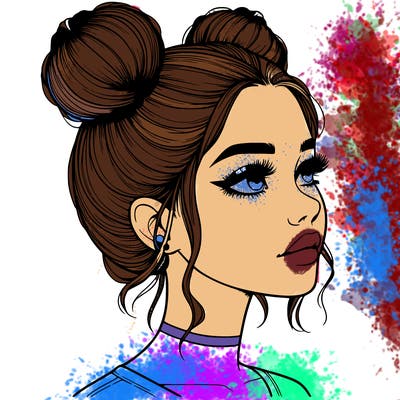 realistic girl with buns on the top of her head