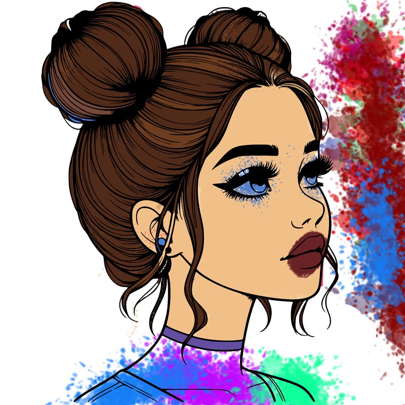 realistic girl with buns on the top of her head