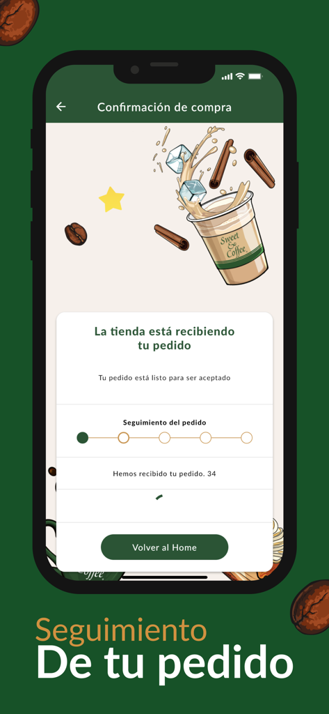 Sweet and Coffee mobile app order tracking screen
