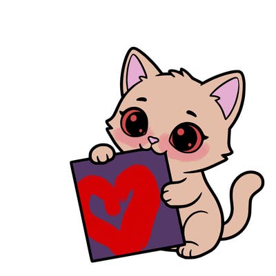 a small cat with a blank sheet of paper in its hand. the cat is sooooooo cute!