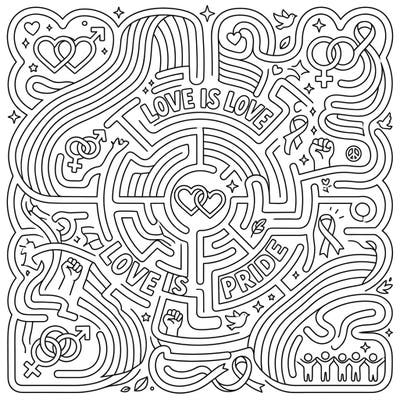 Immerse yourself in our captivating Labyrinth Patterns coloring page, designed to celebrate Pride Month. This intricate maze is filled with powerful symbols of love, diversity, and community, offering a meaningful and engaging artistic journey.