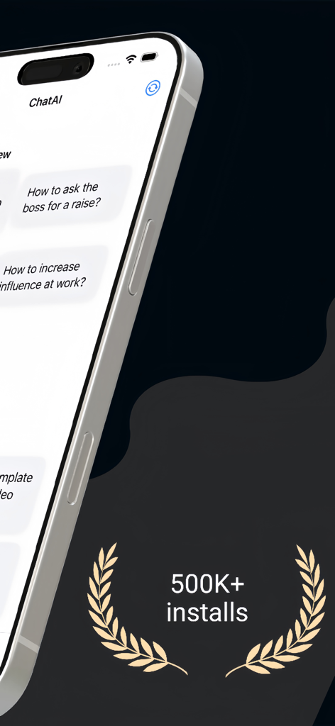 ChatAIPro: Ask Anything AI - ChatAIPro mobile interface showing career advice chat prompts and a 500K plus installs badge