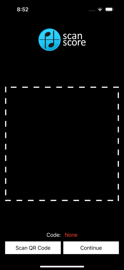 ScanScore Scanner - ScanScore Scanner app interface showing the QR code scanning screen for desktop connection