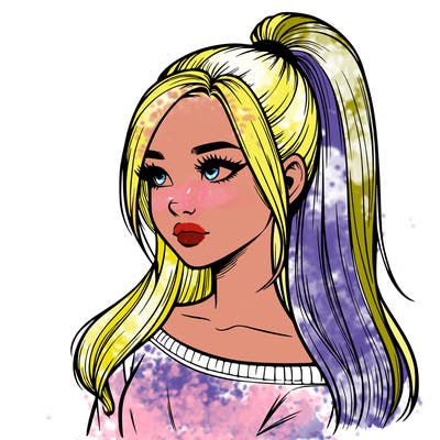 realistic girl with a high ponytail