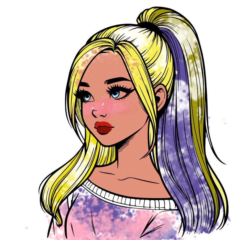 realistic girl with a high ponytail