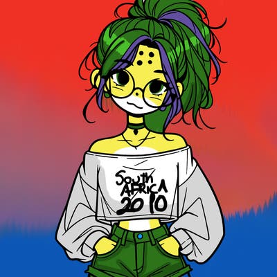 girl with a messy ponytail glasses a baggy crop top and jean shorts