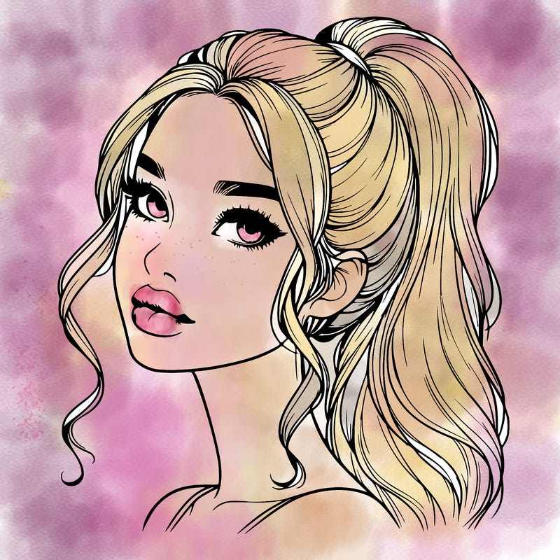 realistic girl with a ponytail on her hair and lips