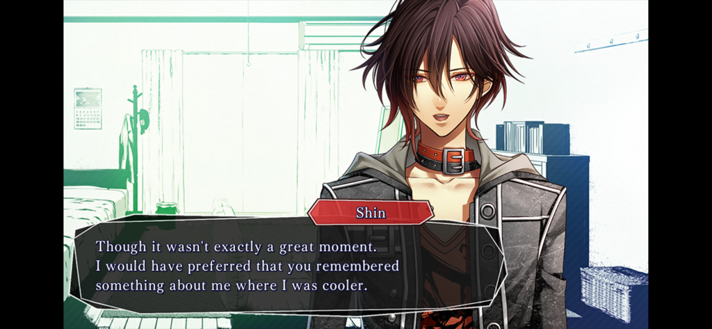 Scène de dialogue du personnage Shin du jeu otome Amnesia Memories Édition Premium
