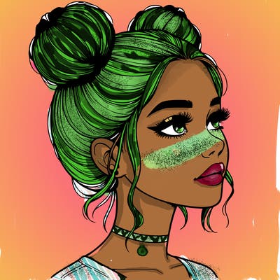 realistic girl with buns on the top of her head