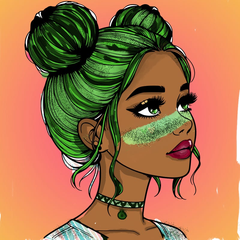 realistic girl with buns on the top of her head