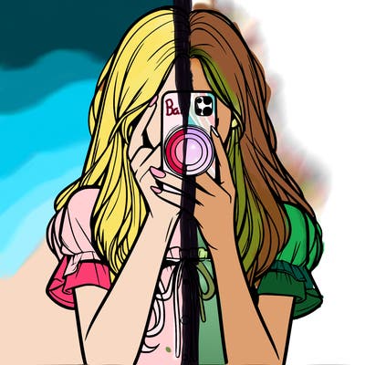 a realistic girl holding her phone taking pictures