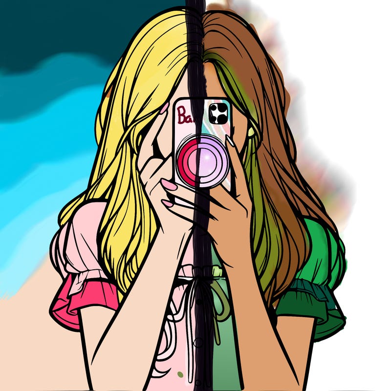 a realistic girl holding her phone taking pictures