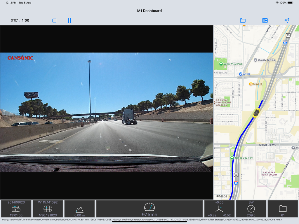 M1 Dashboard - M1 Dashboard interface with dashcam video synced to map and driving data