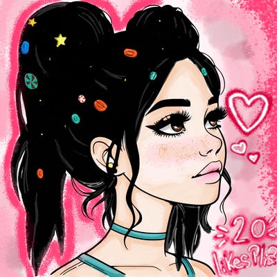 realistic girl with buns on the top of her head