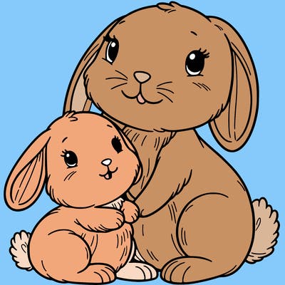 baby bunny with mama bunny