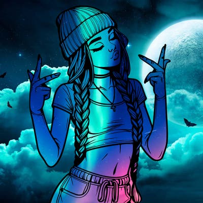 realistic teenage girl with braids and a beanie and crop top doing 🫶🏼