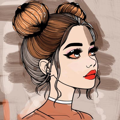 realistic girl with buns on the top of her head