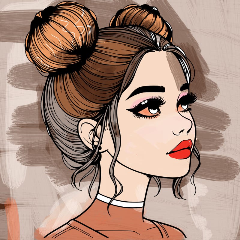 realistic girl with buns on the top of her head