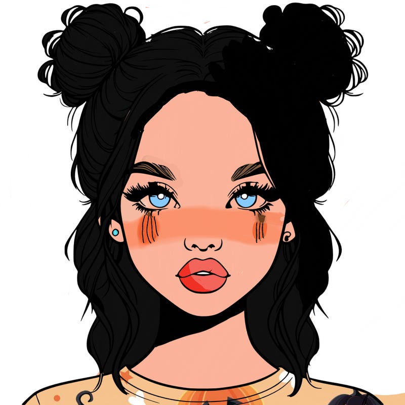 realistic girl with two buns in hair and lips