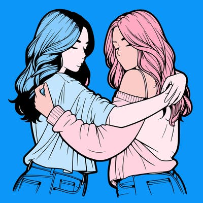 realistic girls hugging