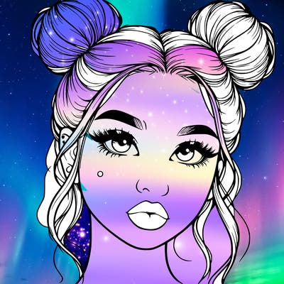 realistic girl with two buns on her hair and lips