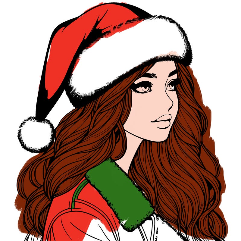 realistic girl in santa hat