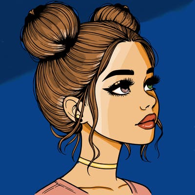 realistic girl with buns on the top of her head