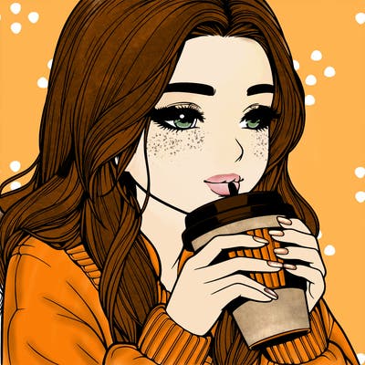 realistic girl drinking coffee