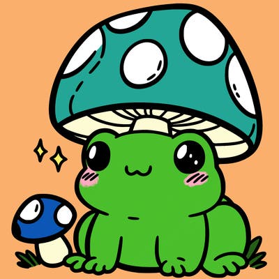 a cute frog with a mushroom hat