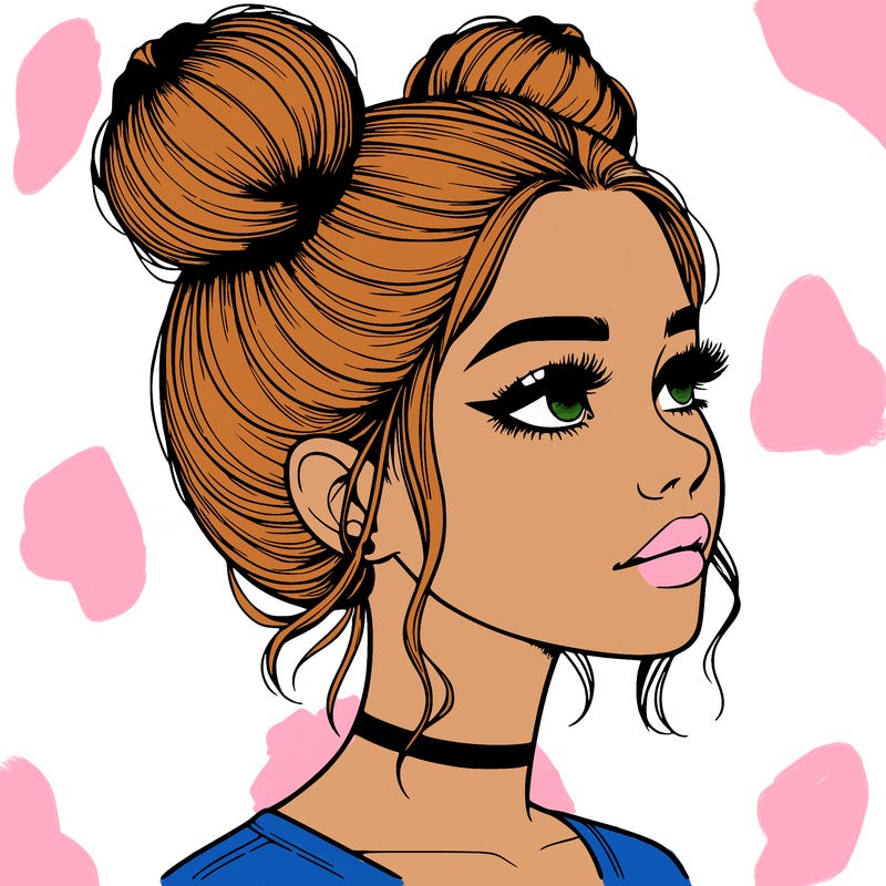 realistic girl with buns on the top of her head