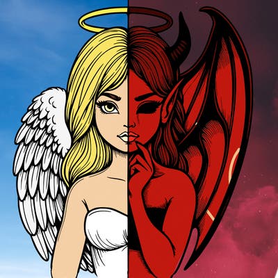 realistic angel half demon