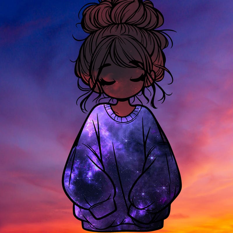 girl with baggy sweatshirt and messy bun