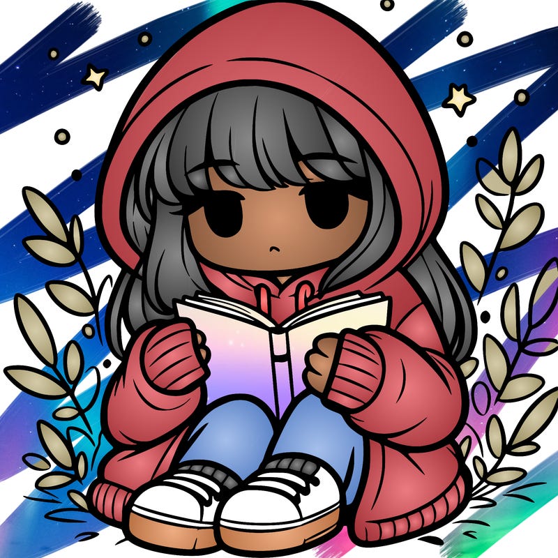 girl in oversized hoodie reading a book