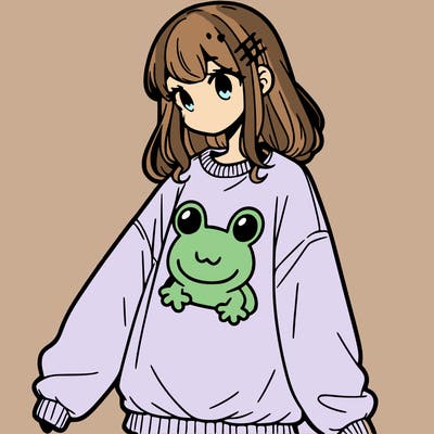 girl wearing frogging sweatshirt