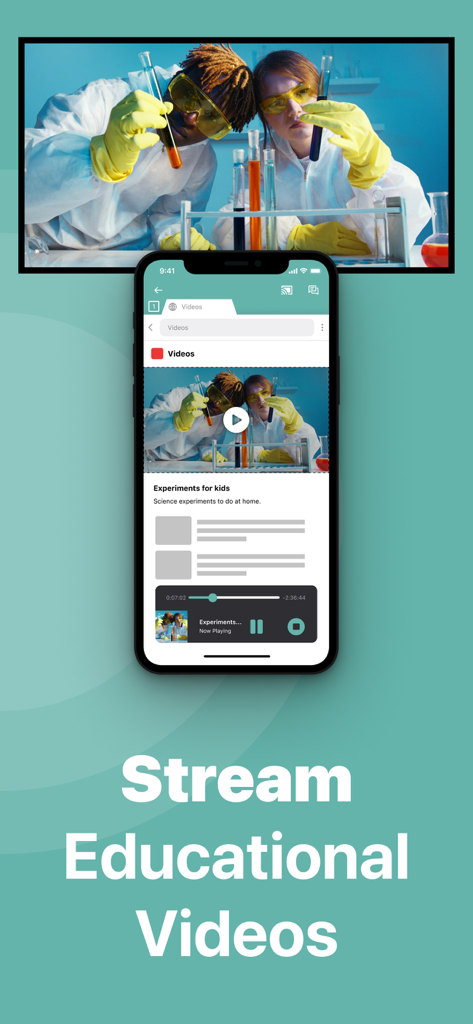 iPhone screen mirroring an educational video to an LG Smart TV