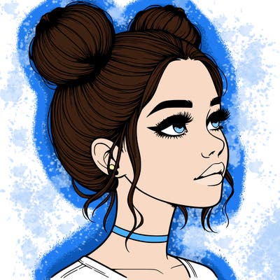 realistic girl with buns on the top of her head